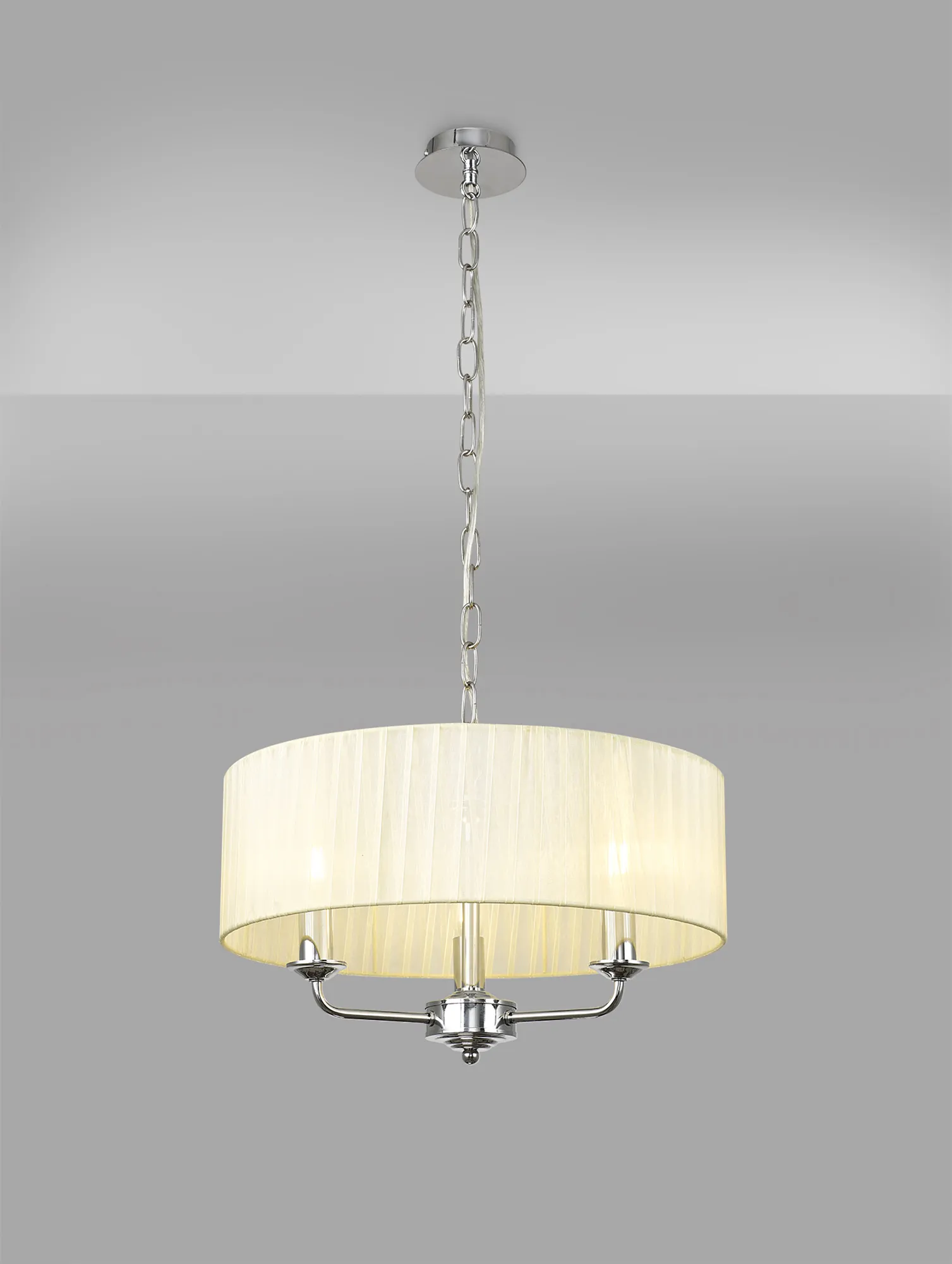 Banyan 45cm 3 Light Pendant Polished Chrome, Cream DK0857  Deco Banyan CH CR